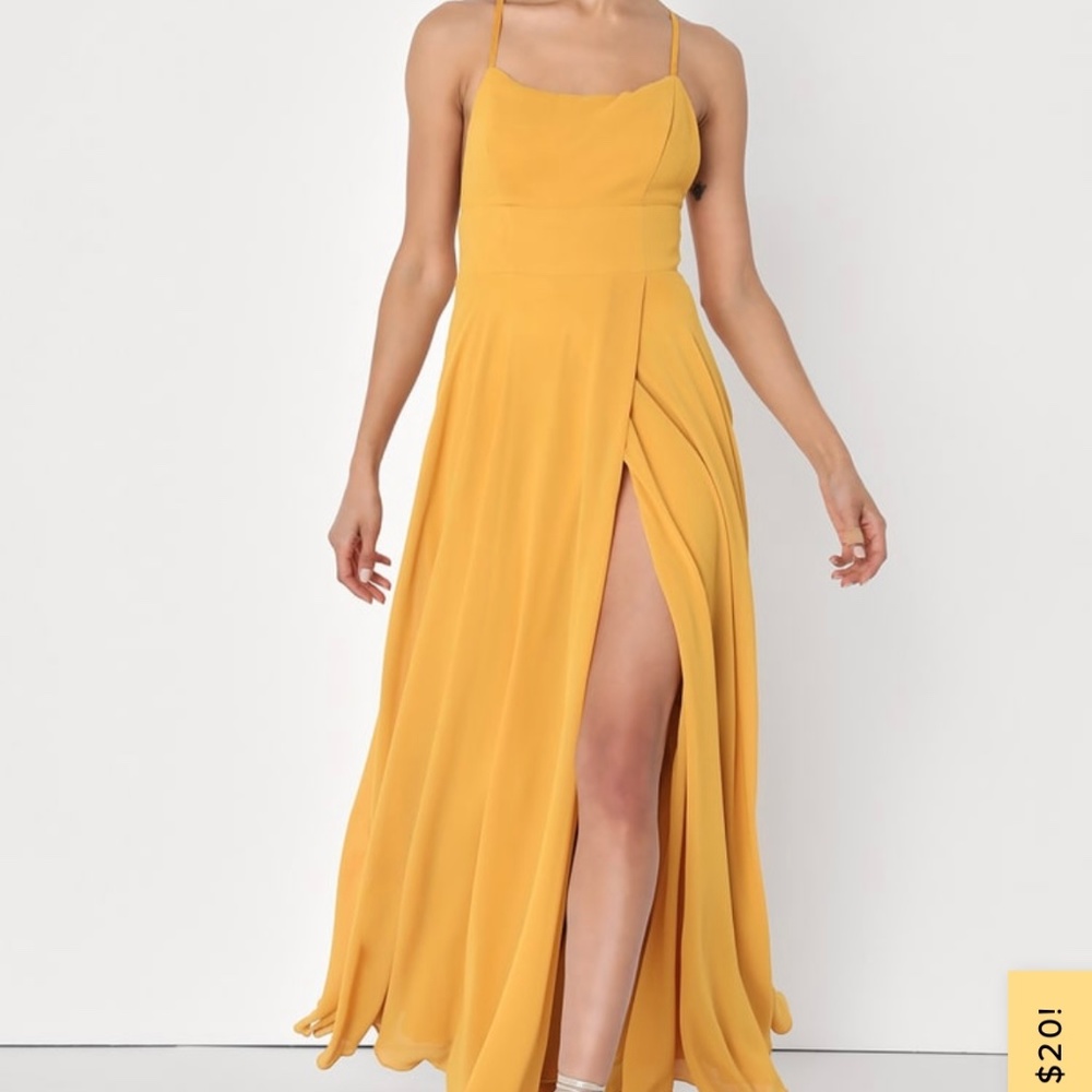 Lulus Dreamy Romance Mustard Yellow Backless Maxi Dress